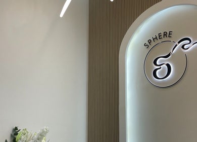 Entrance of Sphere Beauty Salon in Sharjah, AE with contemporary design and elegant decor.