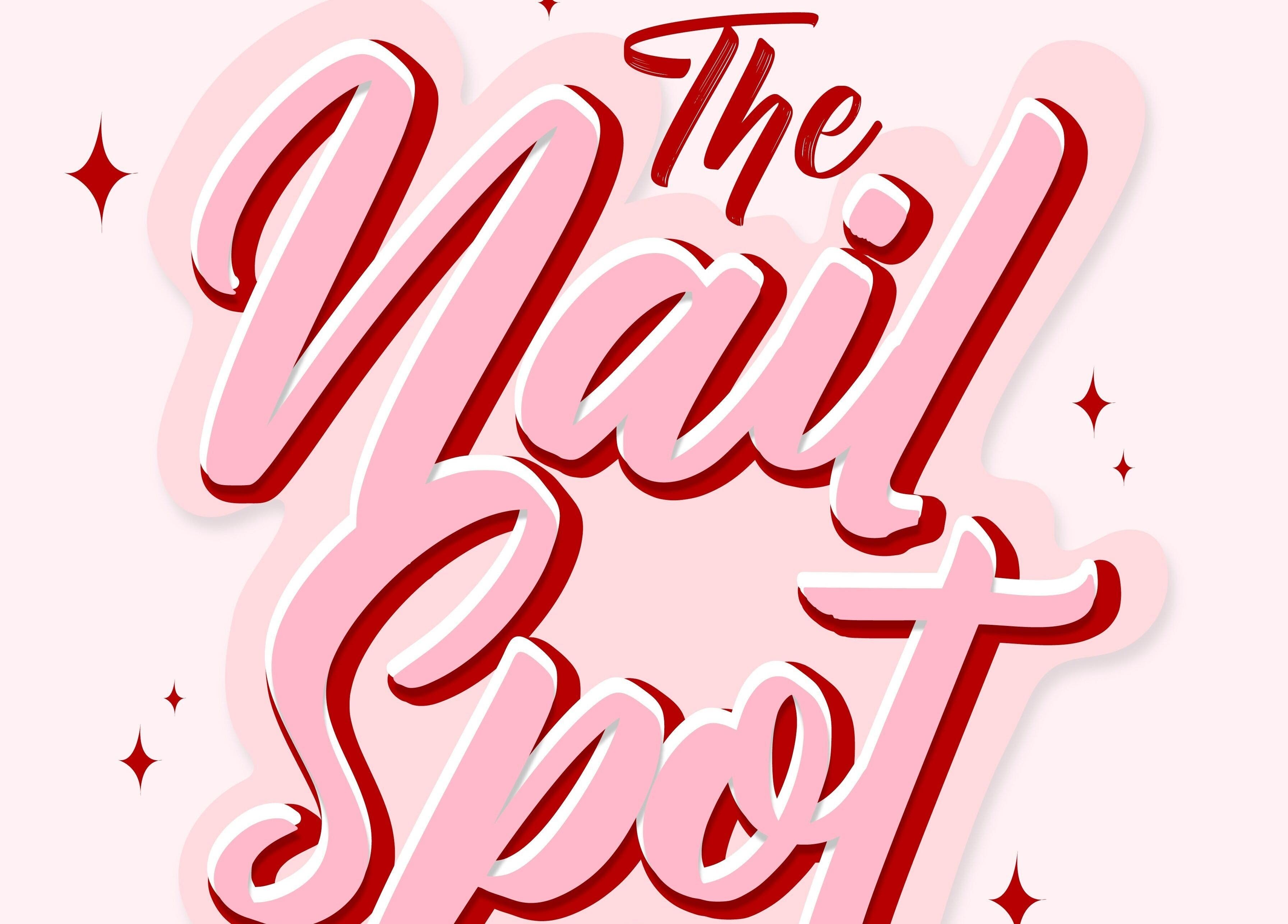Stylish 'The Nail Spot' logo in pink and red hues, Roseau DM beauty venue sign.