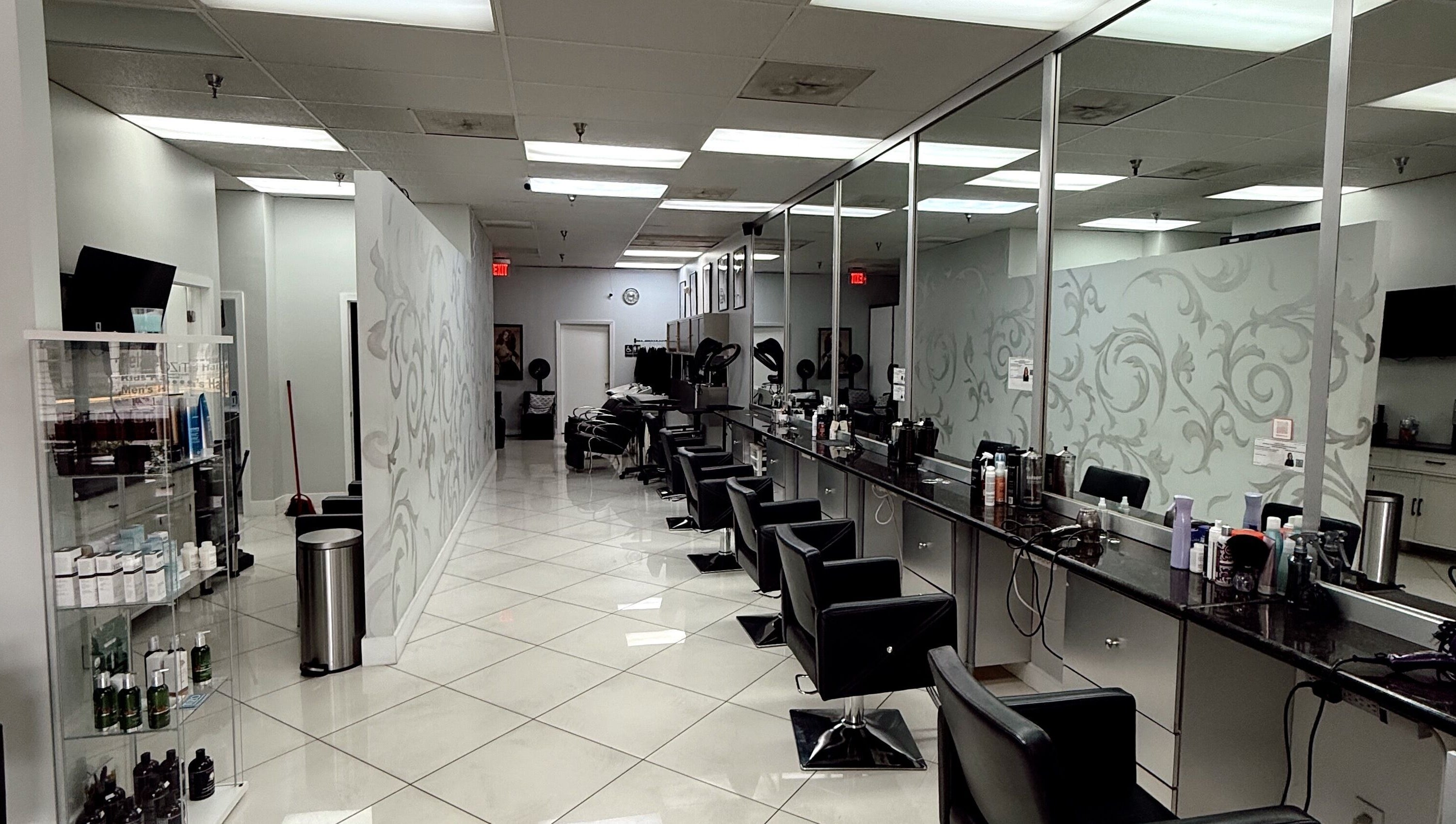 Sleek salon interior with styling chairs at The Lotus Chair in Boca Raton, Florida, US.