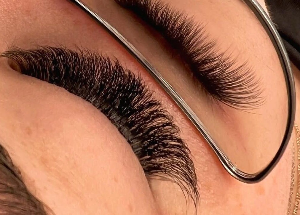 Close-up of expertly applied eyelash extensions at CLB Studio, Mandurah, Western Australia, AU.