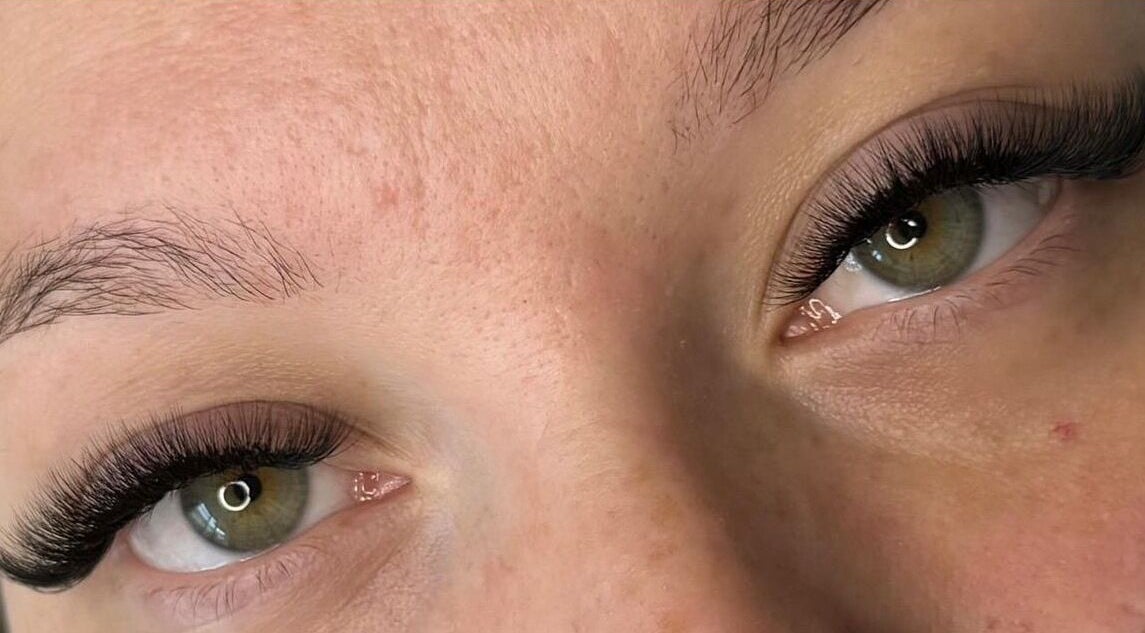 Close-up of expertly applied eyelash extensions at CLB Studio, Mandurah, Western Australia, AU.