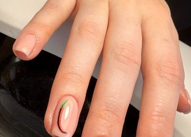 Elegant nail art with stripe detail at Create By Chloe in Bishopbriggs, Scotland, GB.