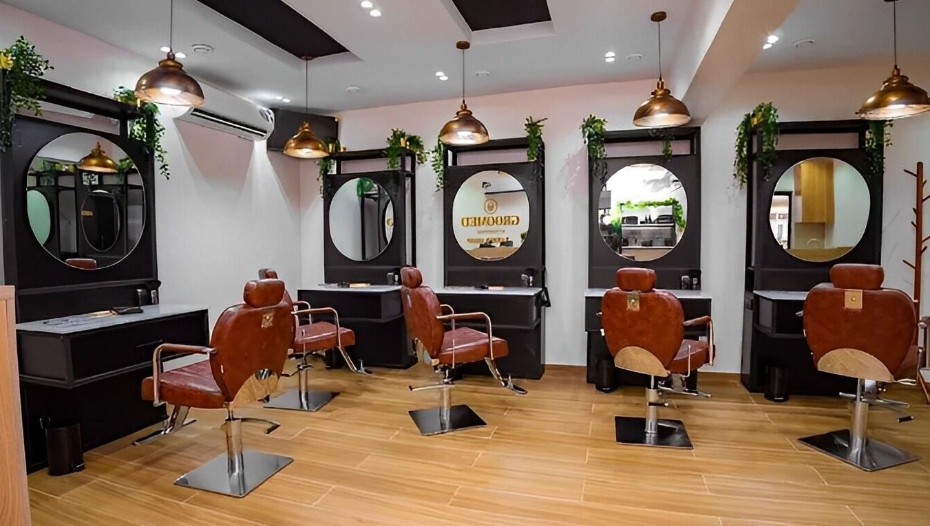 Elegant interior of Groomed By Elereka Lekki, featuring stylish salon chairs in Lekki, Lagos, NG.