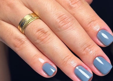 Blue polished nails at Cris Nails - Manicure & Pedicure, Surfers Paradise, Queensland, AU.