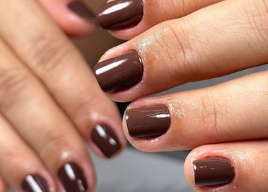 Glossy dark brown manicure at Cris Nails - Manicure & Pedicure, Surfers Paradise, Queensland, AU.