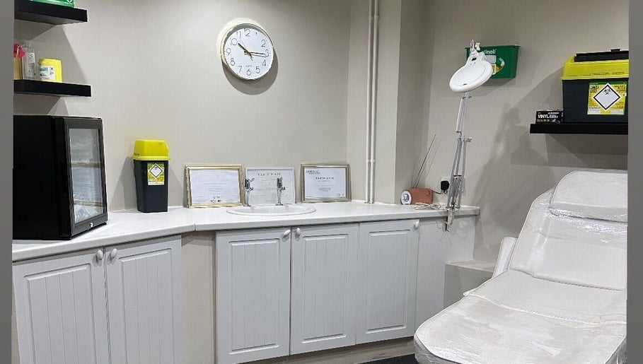 Modern treatment room at The Aesthetic Lounge, featuring a sleek design in Bristol, England, GB.