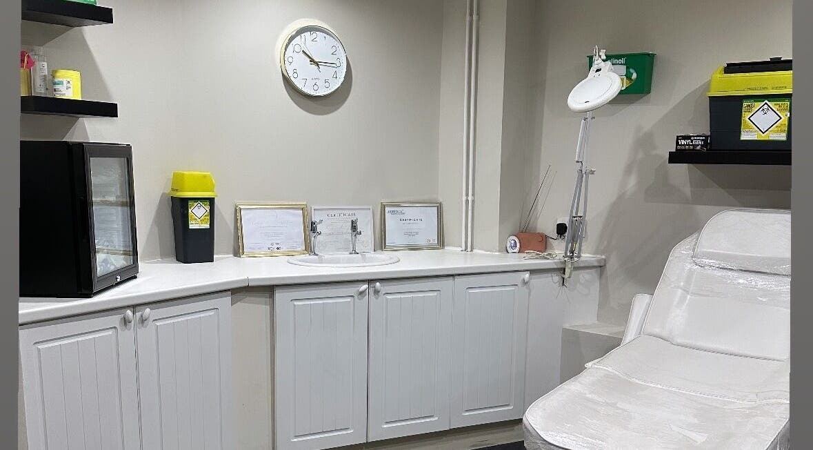 Modern treatment room at The Aesthetic Lounge, featuring a sleek design in Bristol, England, GB.