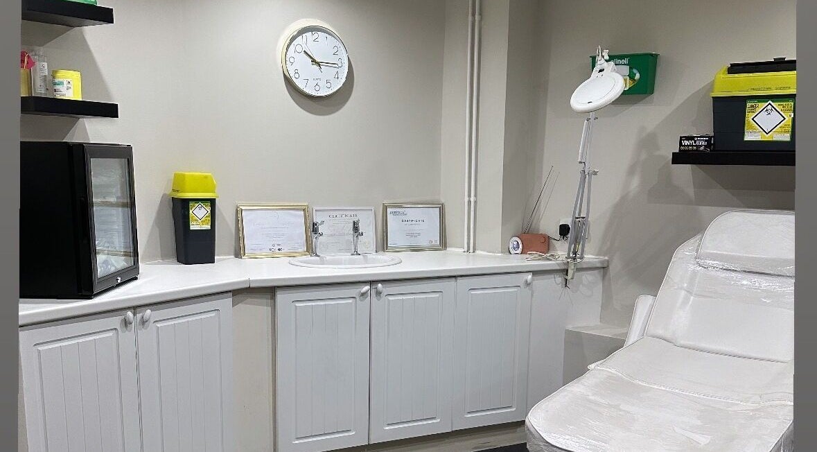 Modern treatment room at The Aesthetic Lounge, featuring a sleek design in Bristol, England, GB.