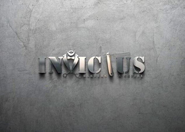 Logotipo de Invictus Barbers & Coffee en Santa Cruz de la Sierra, BO sobre fondo gris.
