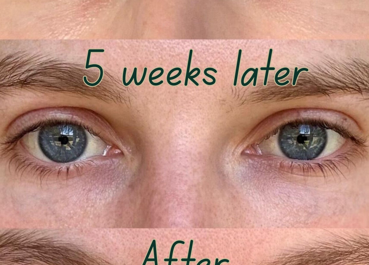 Transformation of eyebrows over five weeks at Pretty Pamper, Jeffreys Bay, Eastern Cape, ZA.