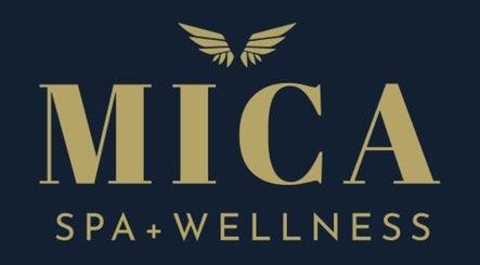 Elegant logo of Mica Spa Wellness at Vaughan, Ontario, CA, featuring golden wings and text.