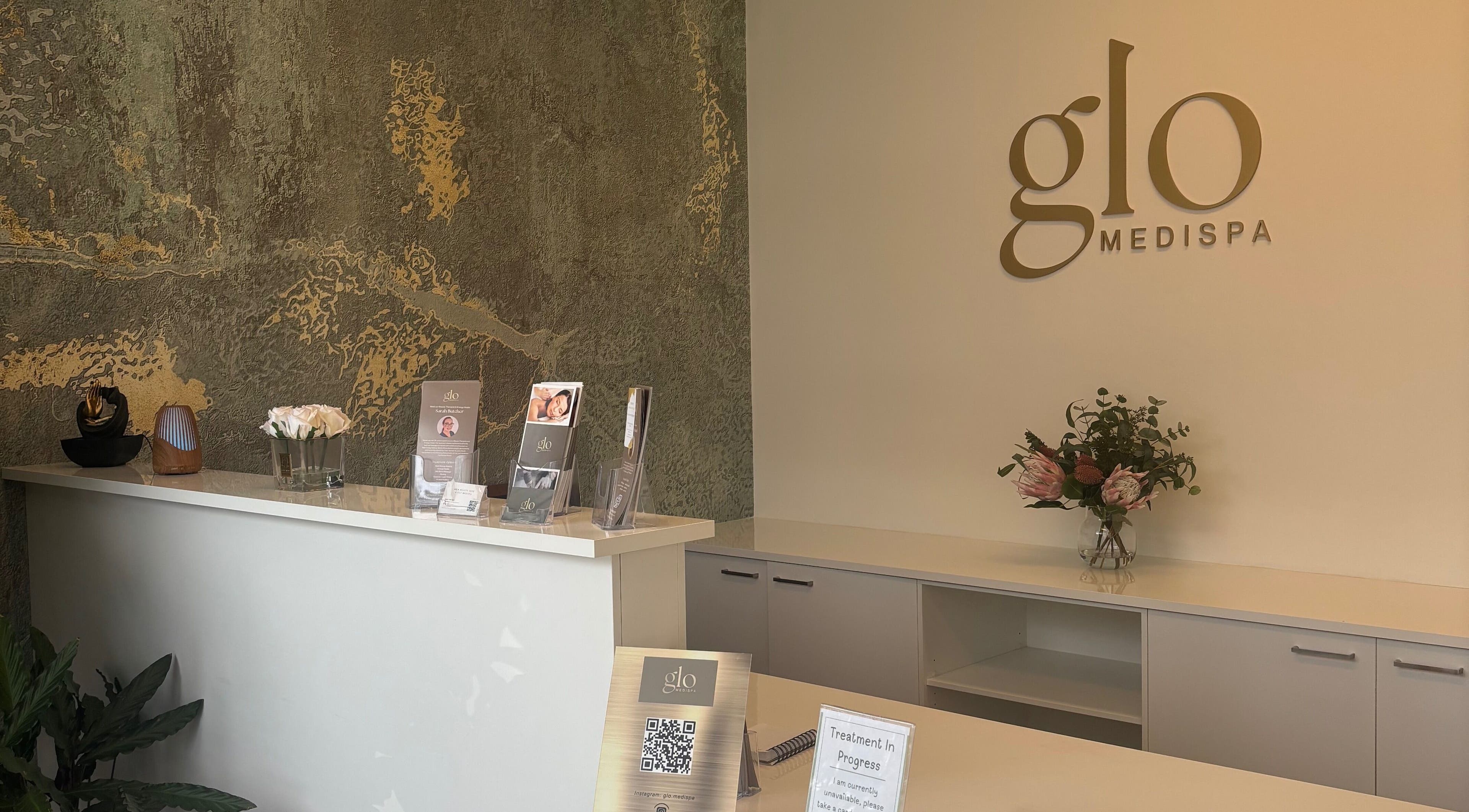 Reception at The Retreat Room At Glo Medispa, Grantham Farm, New South Wales, AU, featuring modern decor.