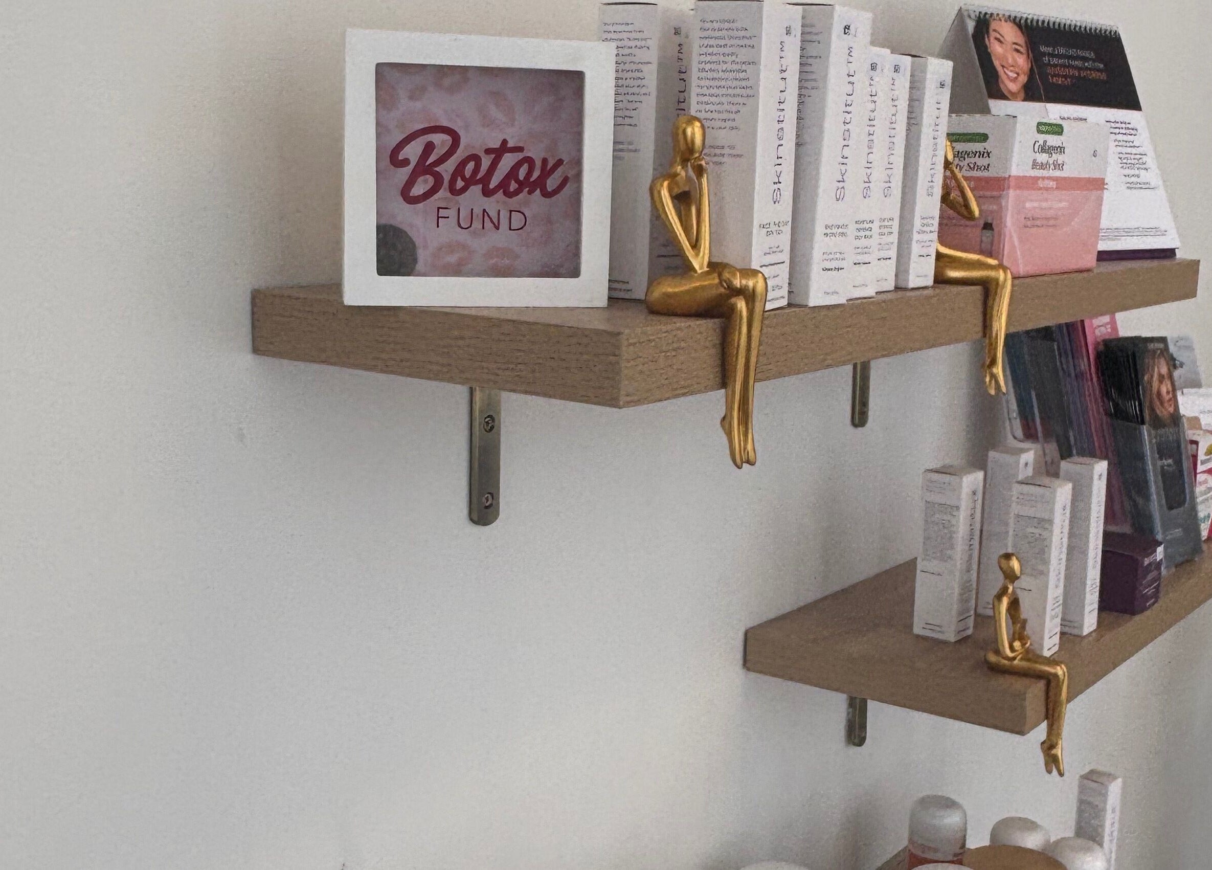 Stylish product shelves at The Retreat Room At Glo Medispa, Grantham Farm, New South Wales, AU.