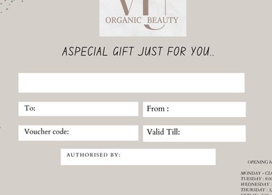 Gift voucher for VU Organic Beauty by Vanessa Usher in Ħaż-żebbuġ, MT, offering a special beauty experience.