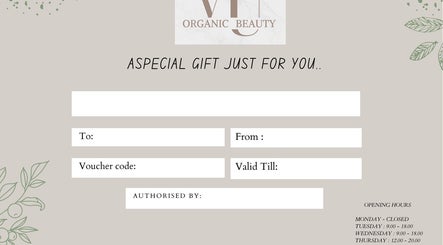 Gift voucher for VU Organic Beauty by Vanessa Usher in Ħaż-żebbuġ, MT, offering a special beauty experience.