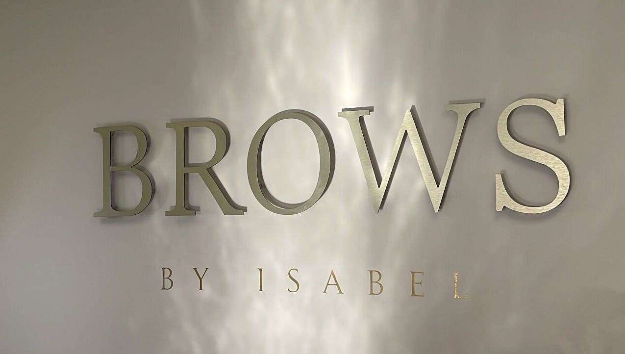 Elegant wall signage of Brows by Isabel in Wolverhampton, England, GB.