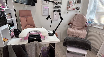 Chic manicure area in Ambers Beauty Ramsgate, featuring elegant chairs and nail polish display in Ramsgate, England, GB.
