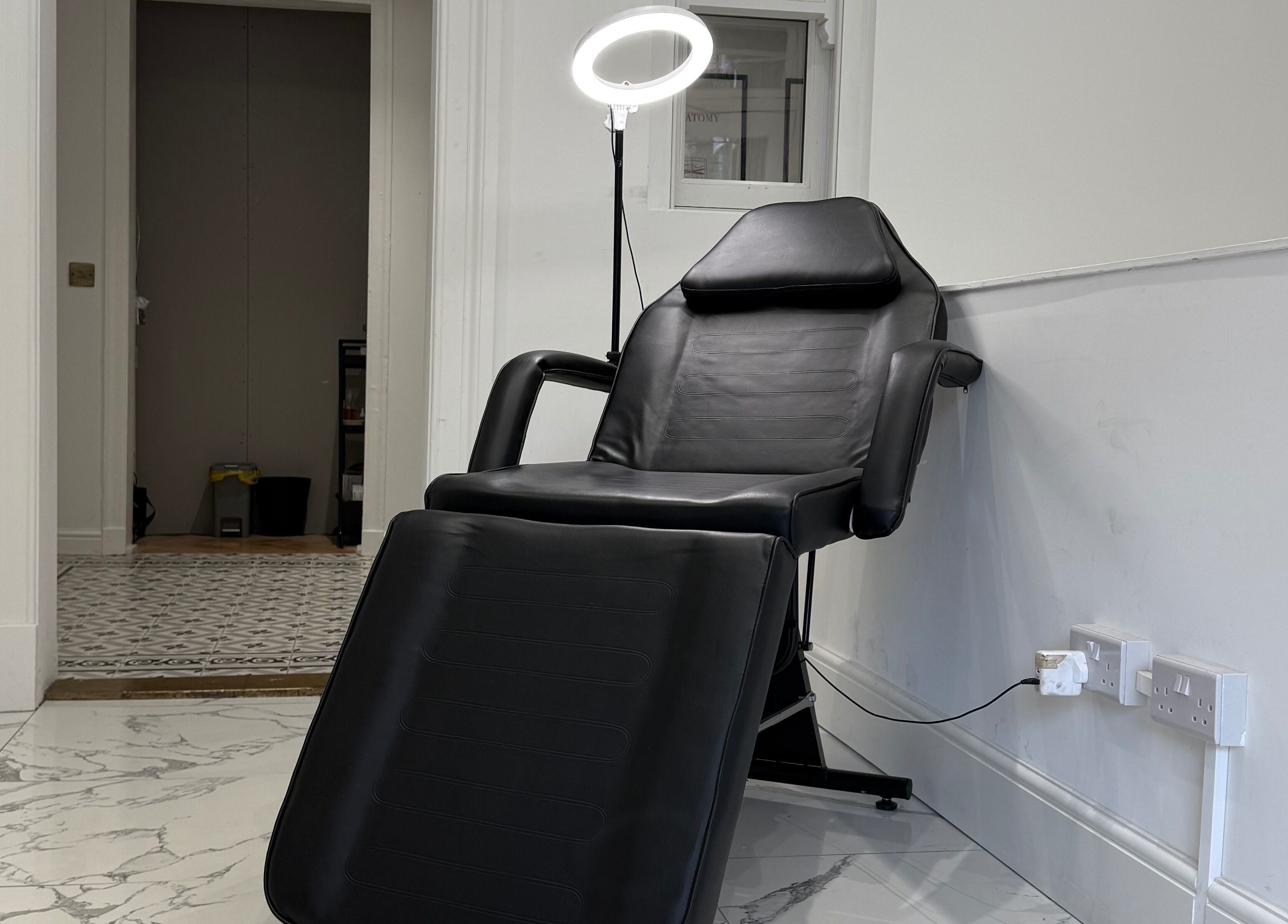 Comfortable beauty chair at Lashmek, Edinburgh, Scotland, GB for luxurious treatments.