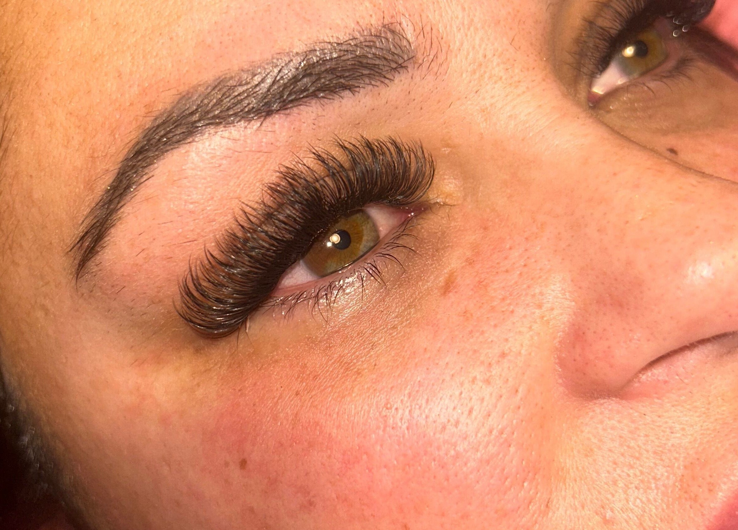 Close-up of eyelash extensions at Lashmek, Edinburgh, Scotland, GB showcasing lush, voluminous lashes.