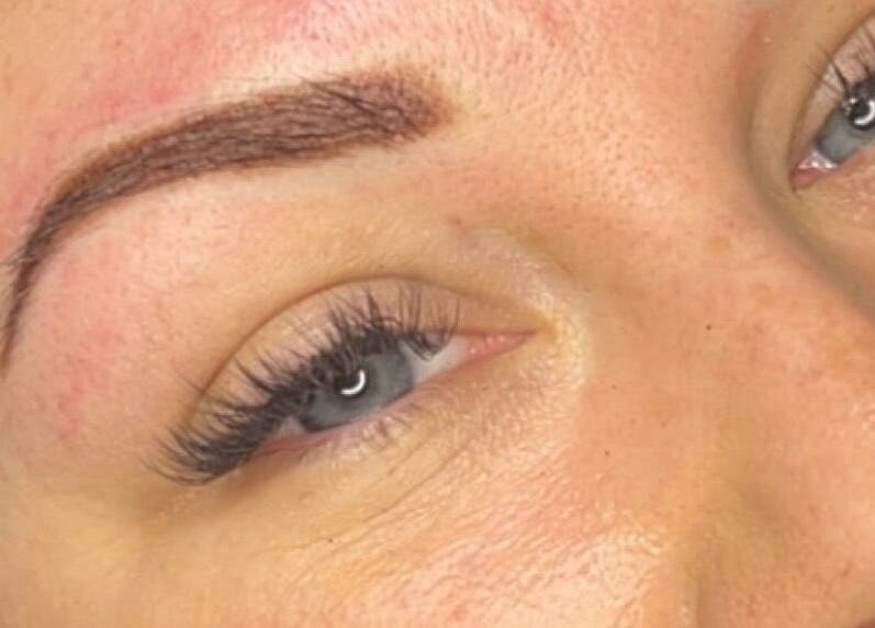 Close-up of beautifully shaped eyebrows and lashes at Lashmek, Edinburgh, Scotland, GB.