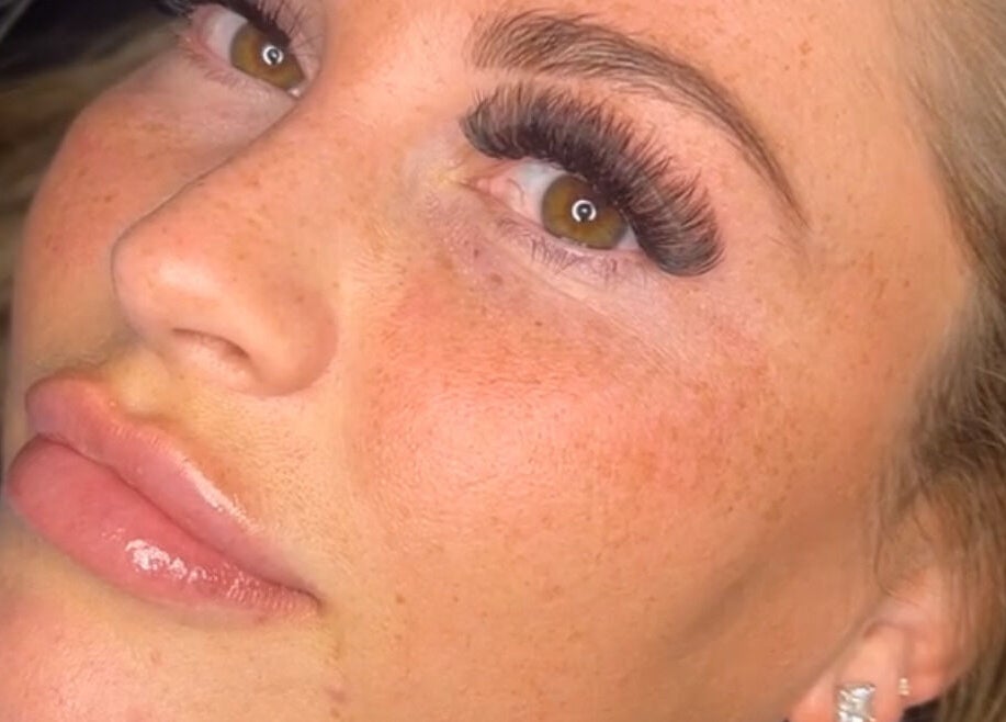 Close-up of stunning lash extensions at Lashmek, Edinburgh, Scotland, GB, highlighting professional beauty care.