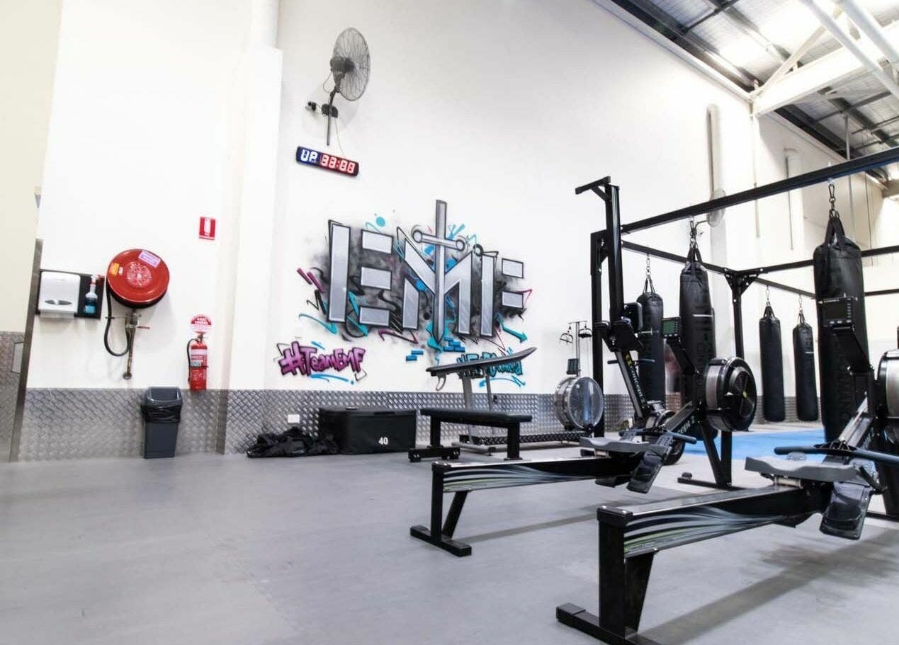 EMF Performance Centre Coomera's sleek interior with edgy graffiti, located in Upper Coomera, Queensland, AU.