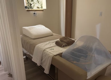 Relaxing massage bed setup at TT Head Spa Long Beach in Long Beach, California, US.
