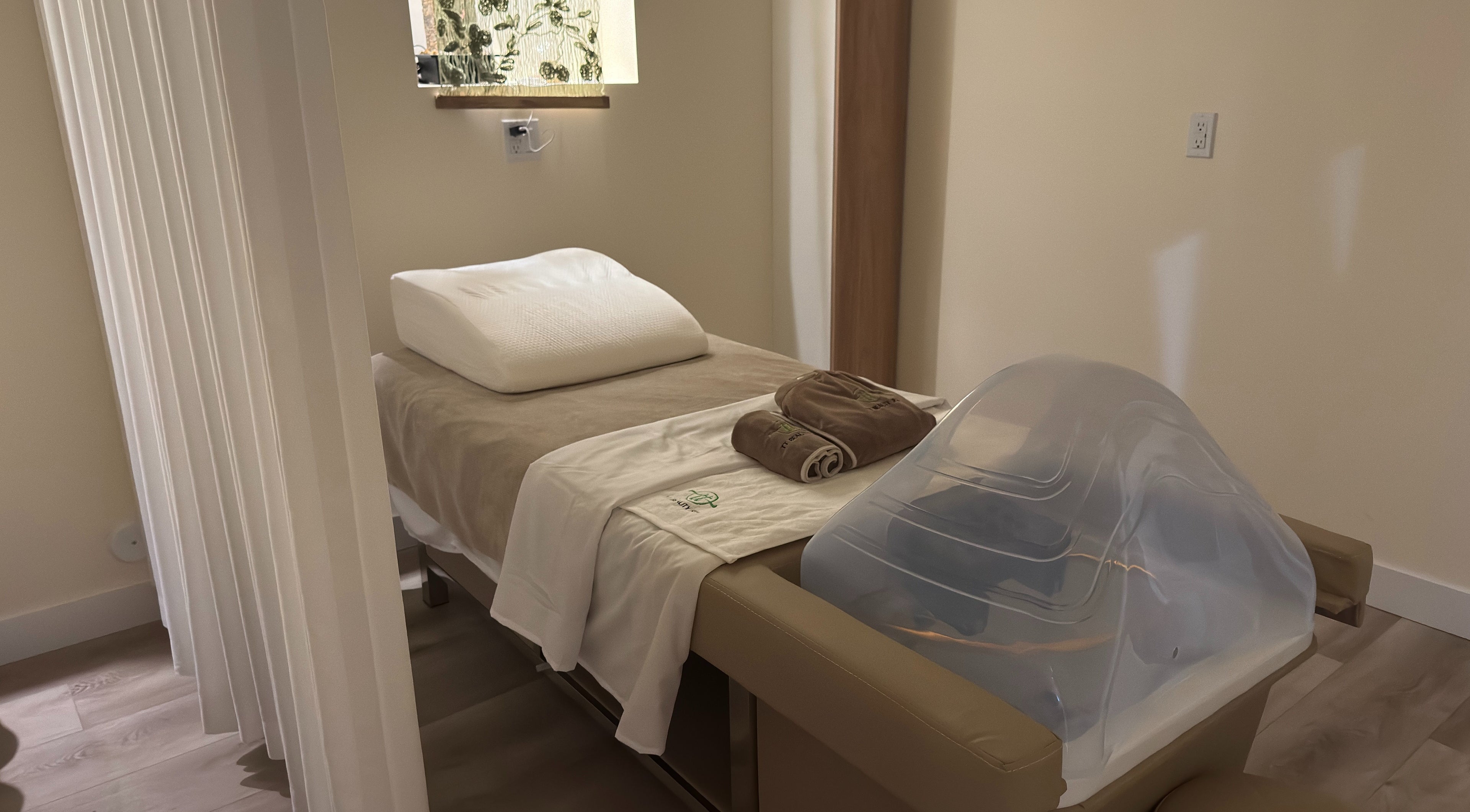 Relaxing massage bed setup at TT Head Spa Long Beach in Long Beach, California, US.