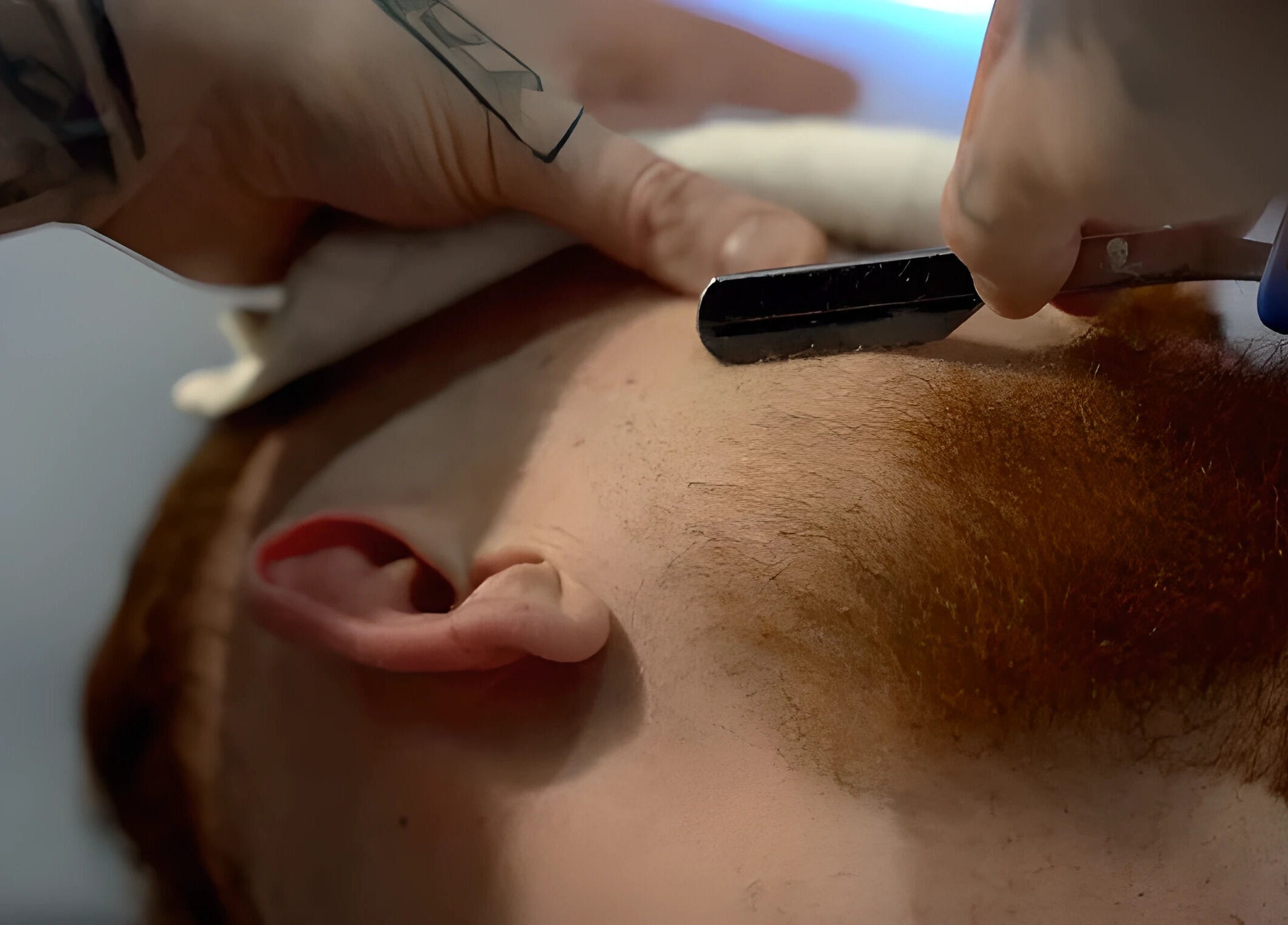 Close-up of a precise razor shave at Nobleman's Barbershop Newbridge, in Newbridge, County Kildare, IE.