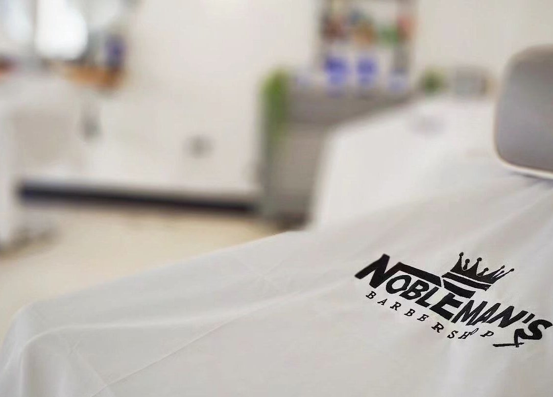 Barber chair with Nobleman's Barbershop Newbridge logo in Newbridge, County Kildare, IE.