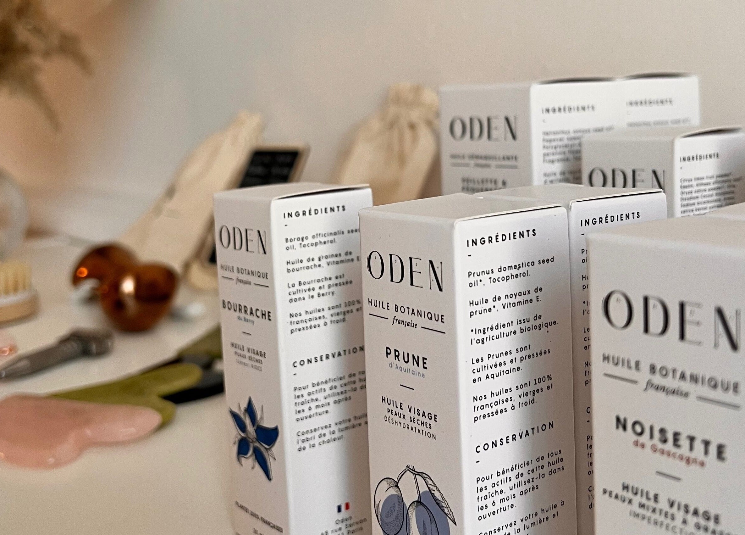 Produits Oden sur une étagère à Kia Ora, Clermont-Ferrand, Auvergne-Rhône-Alpes, FR.