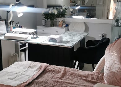Elegant nail studio setup at The Nail Lady, Londonderry, Northern Ireland, GB showcasing modern decor.