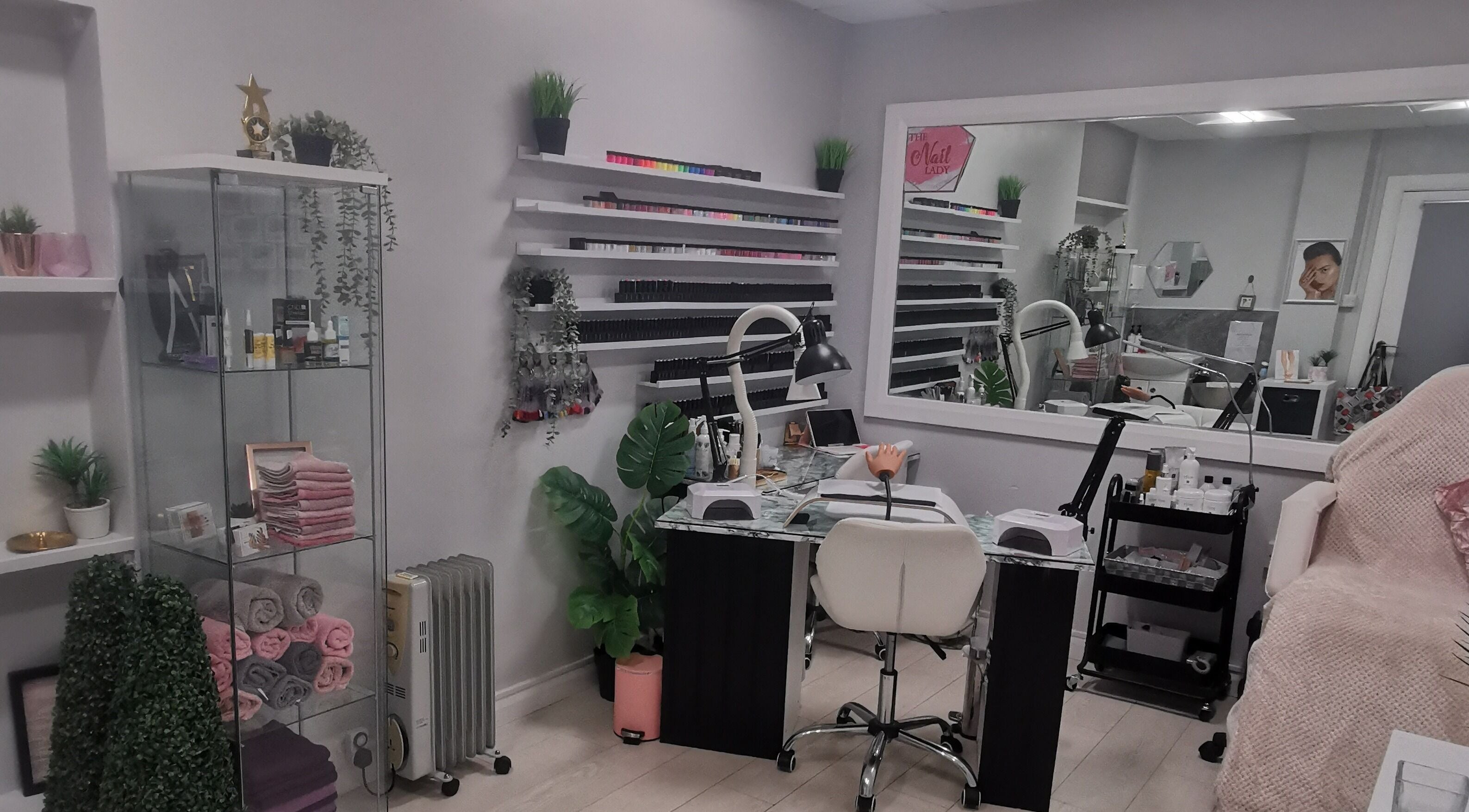 Elegant nail salon interior at The Nail Lady, Londonderry, Northern Ireland, GB showcasing stylish decor.