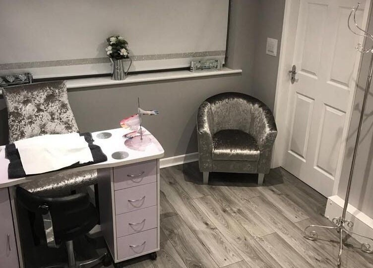 Chic nail care station at Jodie's Beauty & Aesthetics Lounge, Lancaster, England, GB. Modern decor with sleek furniture.