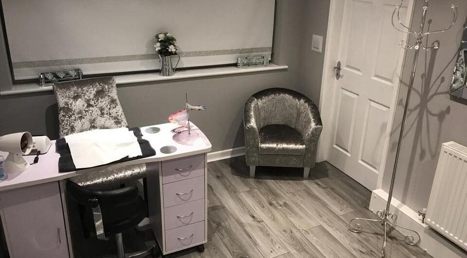 Chic nail care station at Jodie's Beauty & Aesthetics Lounge, Lancaster, England, GB. Modern decor with sleek furniture.