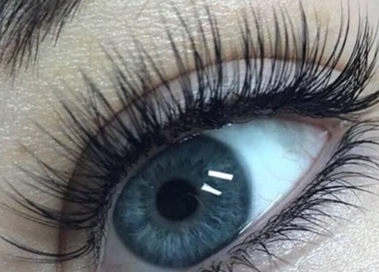 Closeup of expertly applied eyelash extensions at Jodie's Beauty & Aesthetics Lounge, Lancaster, England, GB.