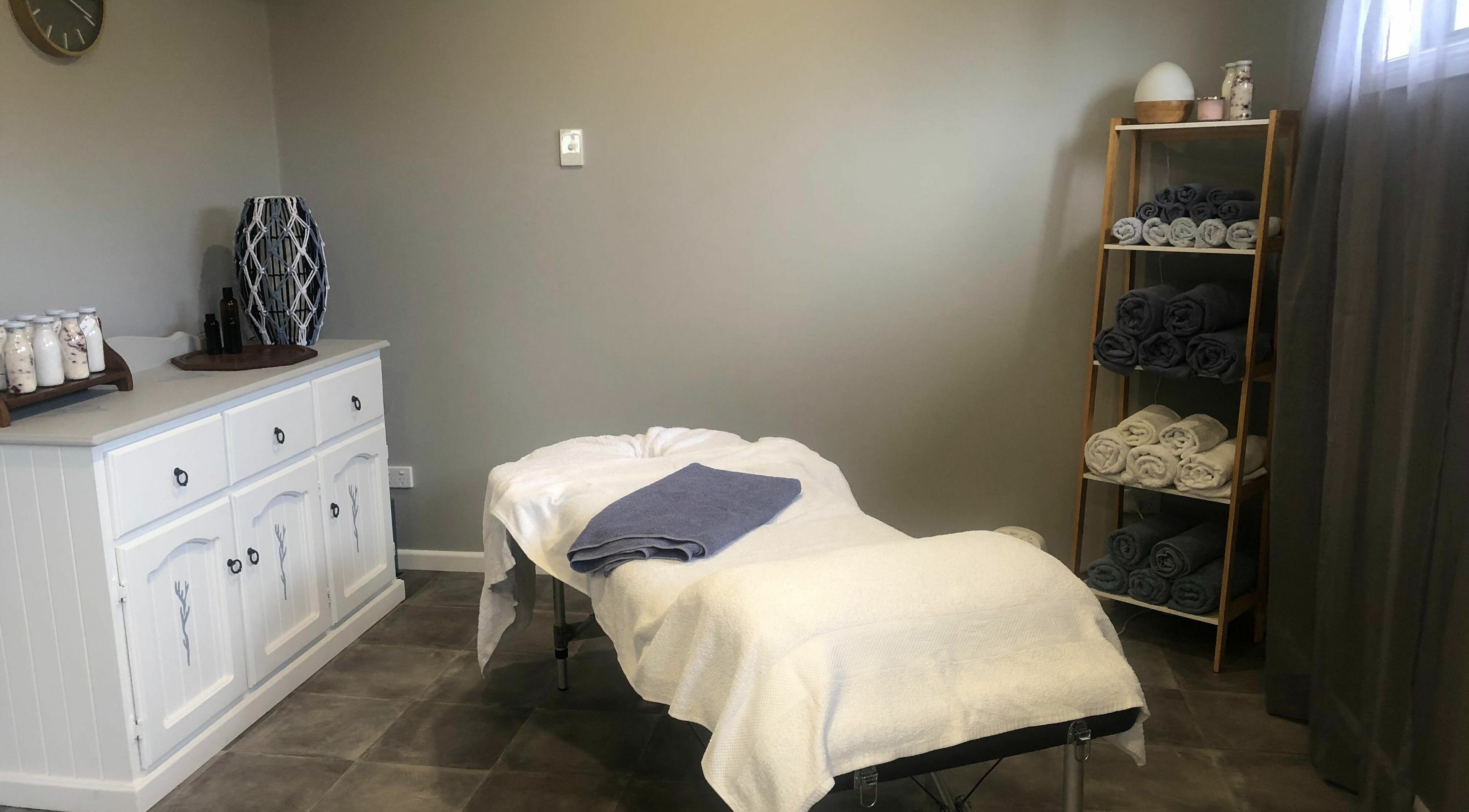 Relaxing massage room at Kays Remedial Massage Therapy, Barrack Heights, New South Wales, AU, with arranged towels.