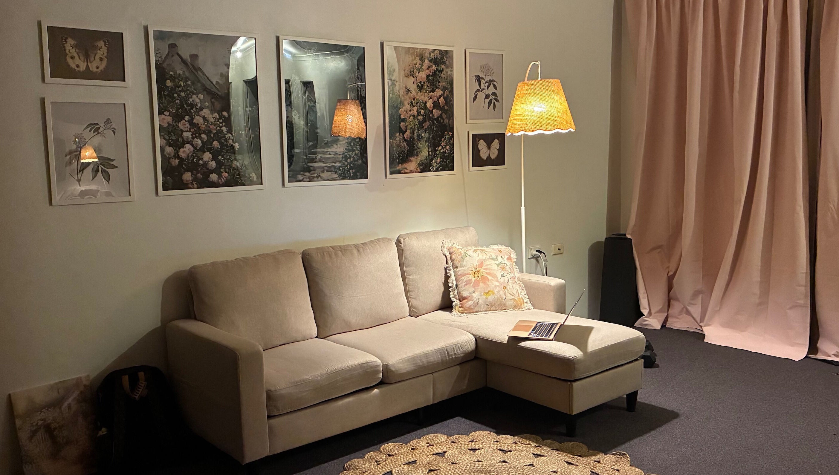 Relaxing lounge area at Lashed By Maya, Westmead, New South Wales, AU, with warm lighting and elegant decor.