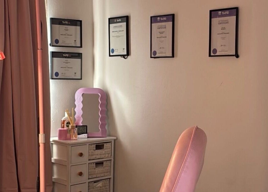 Lashed By Maya's peaceful beauty room in Westmead, New South Wales, AU showcasing elegance and certifications.