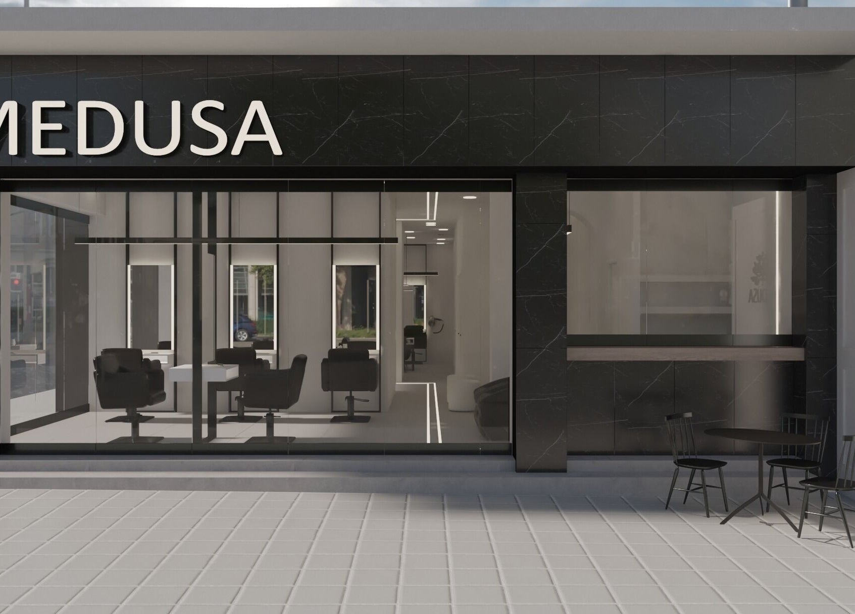 Front view of Medusa Kolonaki, Athina, GR showcasing modern black-and-white exterior design.