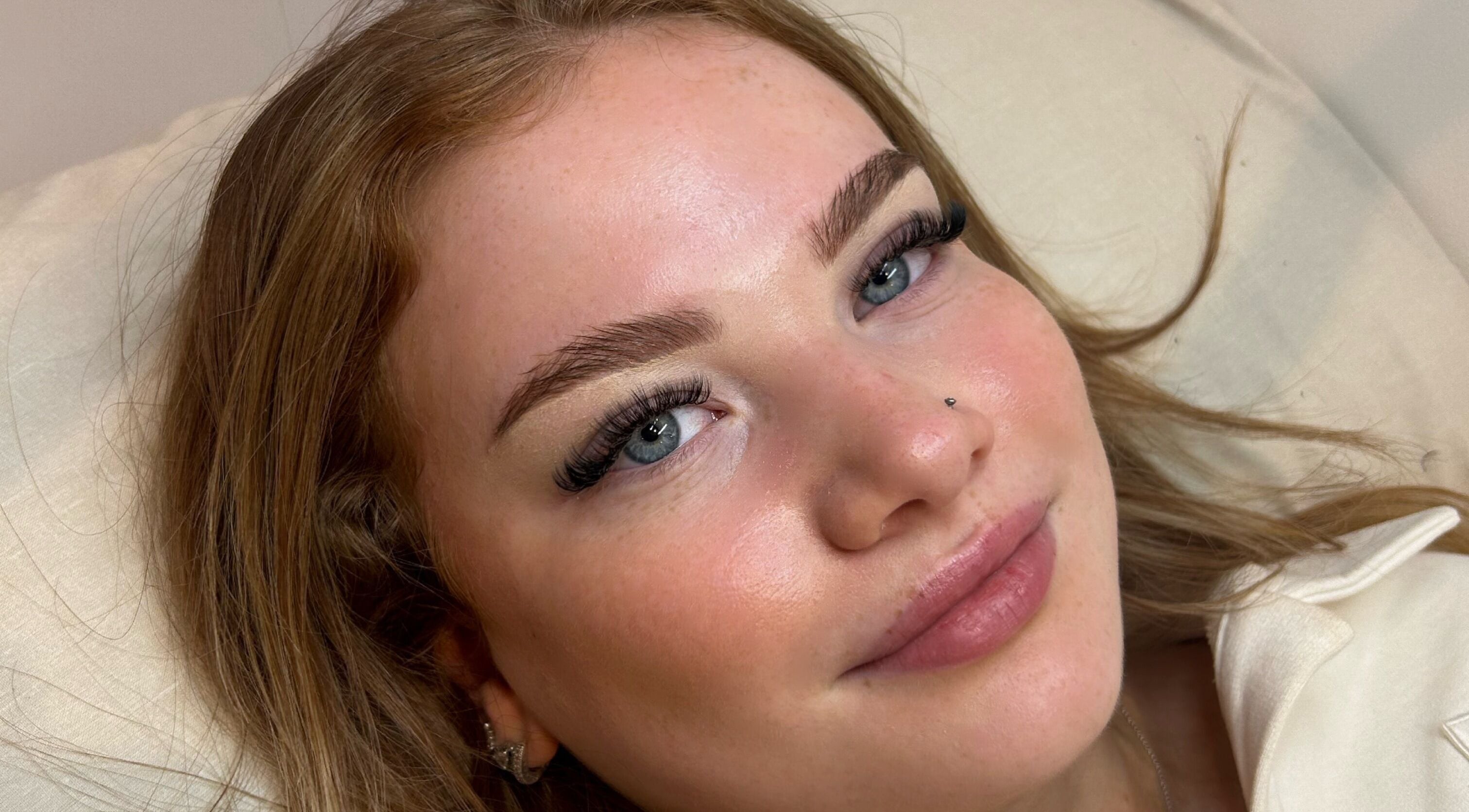 Close-up of client with lash extensions at Lashed by Her, Telford, England, GB.