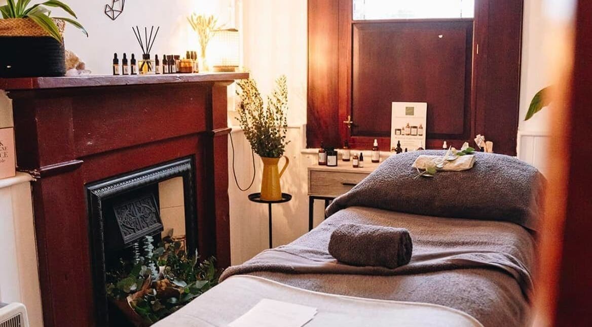 Relaxing treatment room at The Wellness Lounge with Oils in Bloom, East Lothian, Scotland, GB.