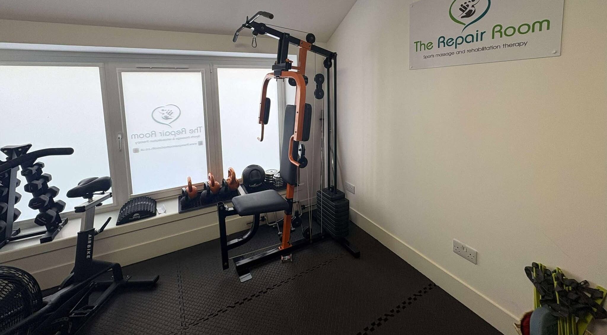 Gym equipment at The Repair Room, Arbroath, Scotland, GB for rehabilitation and fitness therapy.