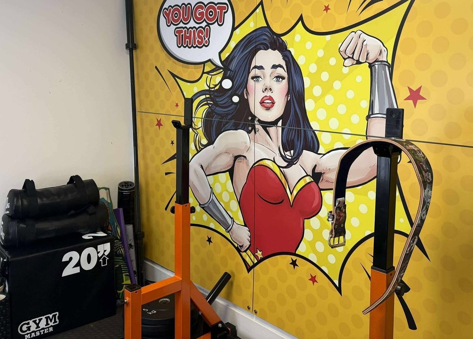 Artistic wall with inspiring message at The Repair Room, Arbroath, Scotland, GB gym section.