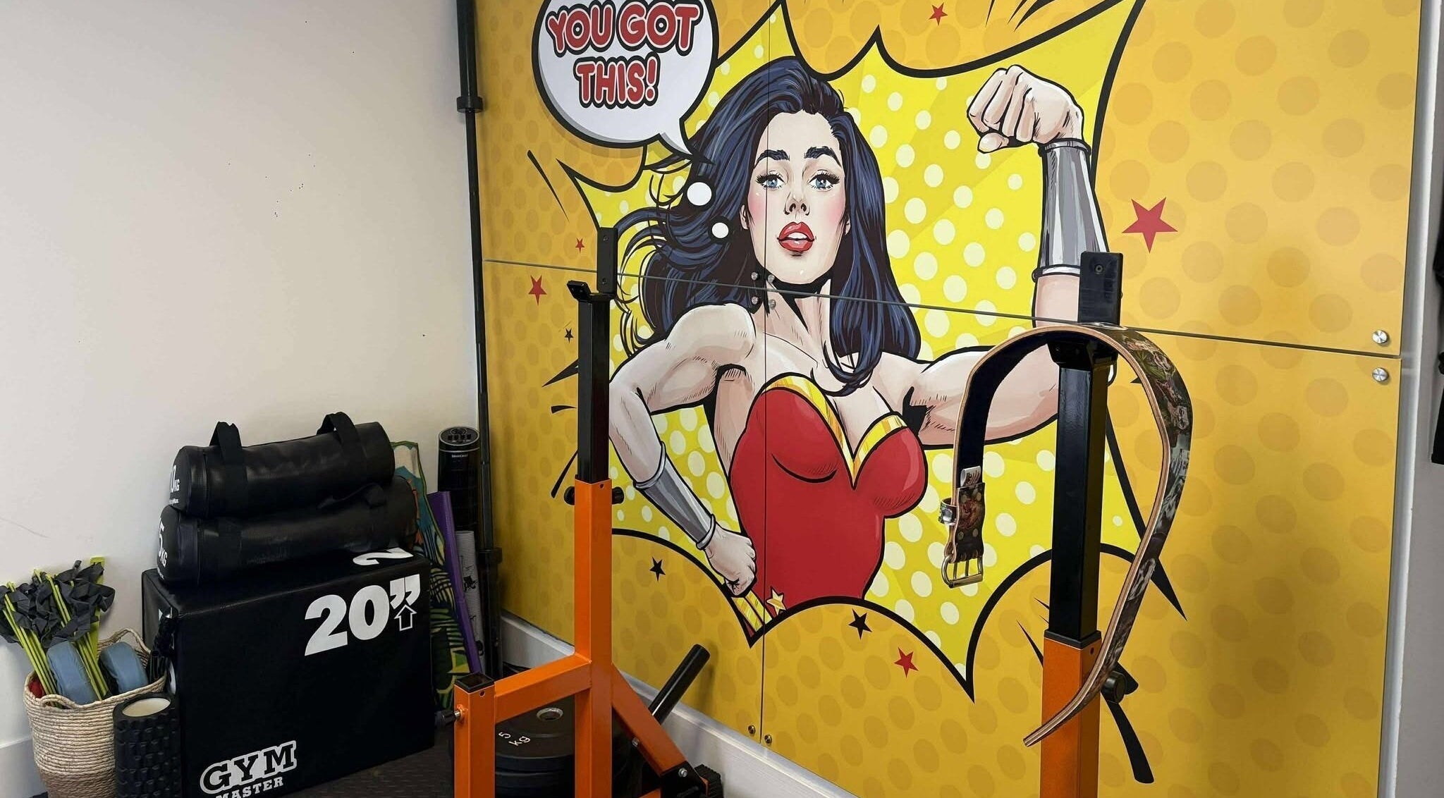 Artistic wall with inspiring message at The Repair Room, Arbroath, Scotland, GB gym section.