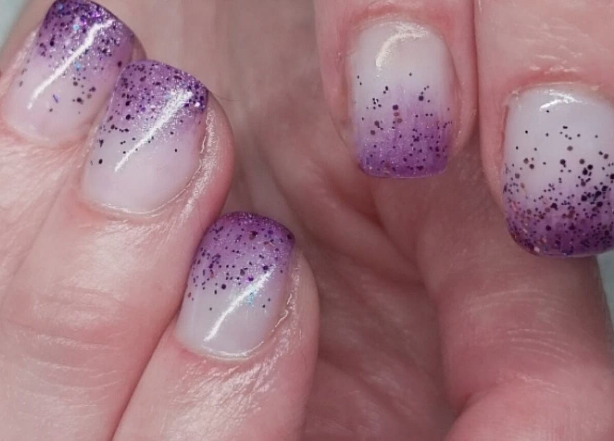 Purple glitter gradient nails by Nails by Karen in Cape Town, Western Cape, ZA.