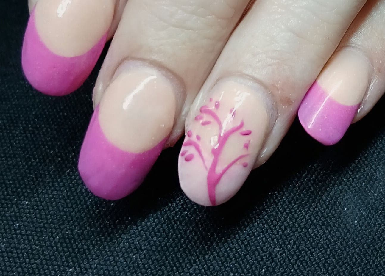 Pink floral nail art design at Nails by Karen, Cape Town, Western Cape, ZA.