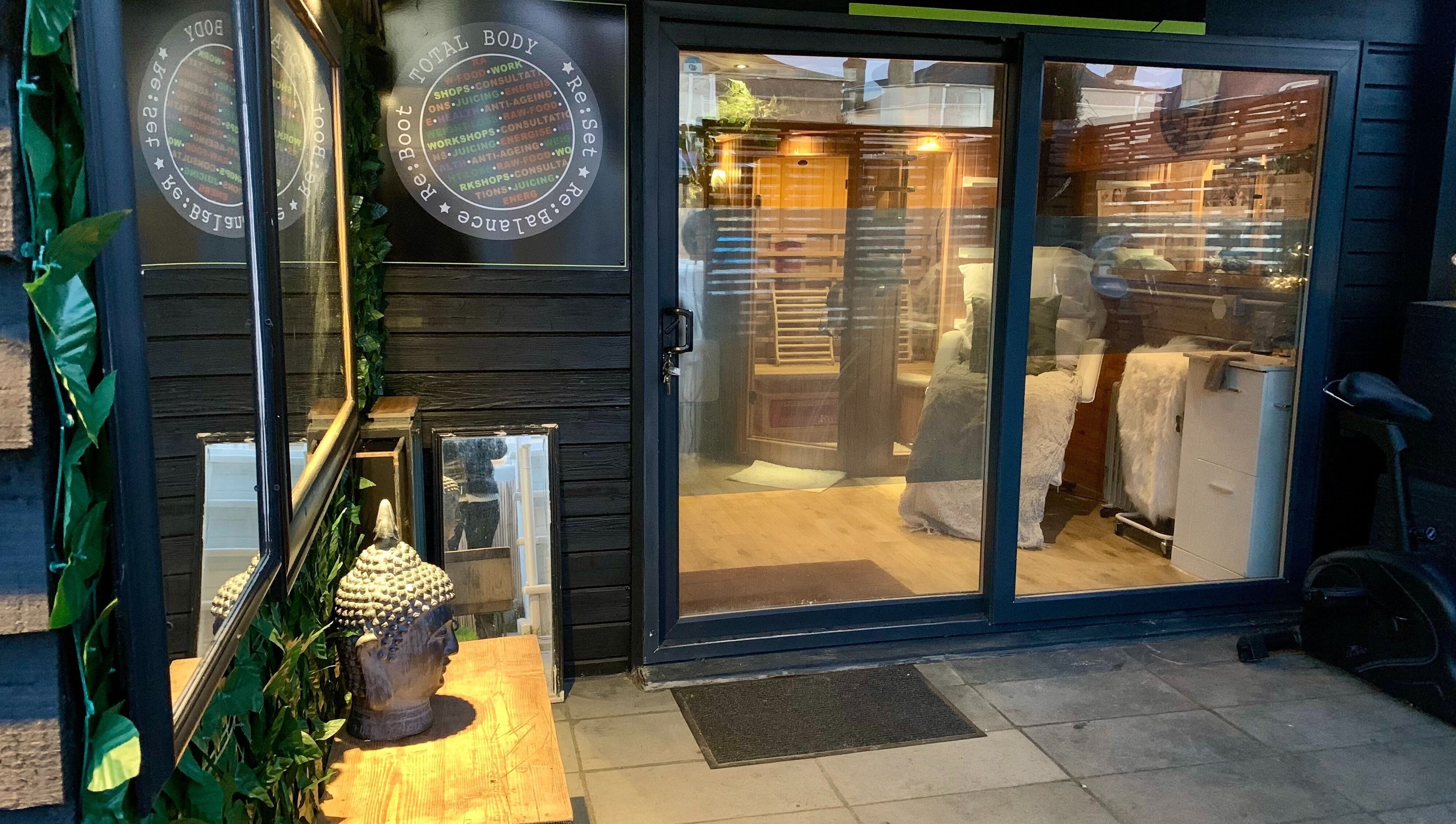 Welcoming entrance of Pure Calma Healing in Bournemouth, England, GB with peaceful and cozy ambiance.