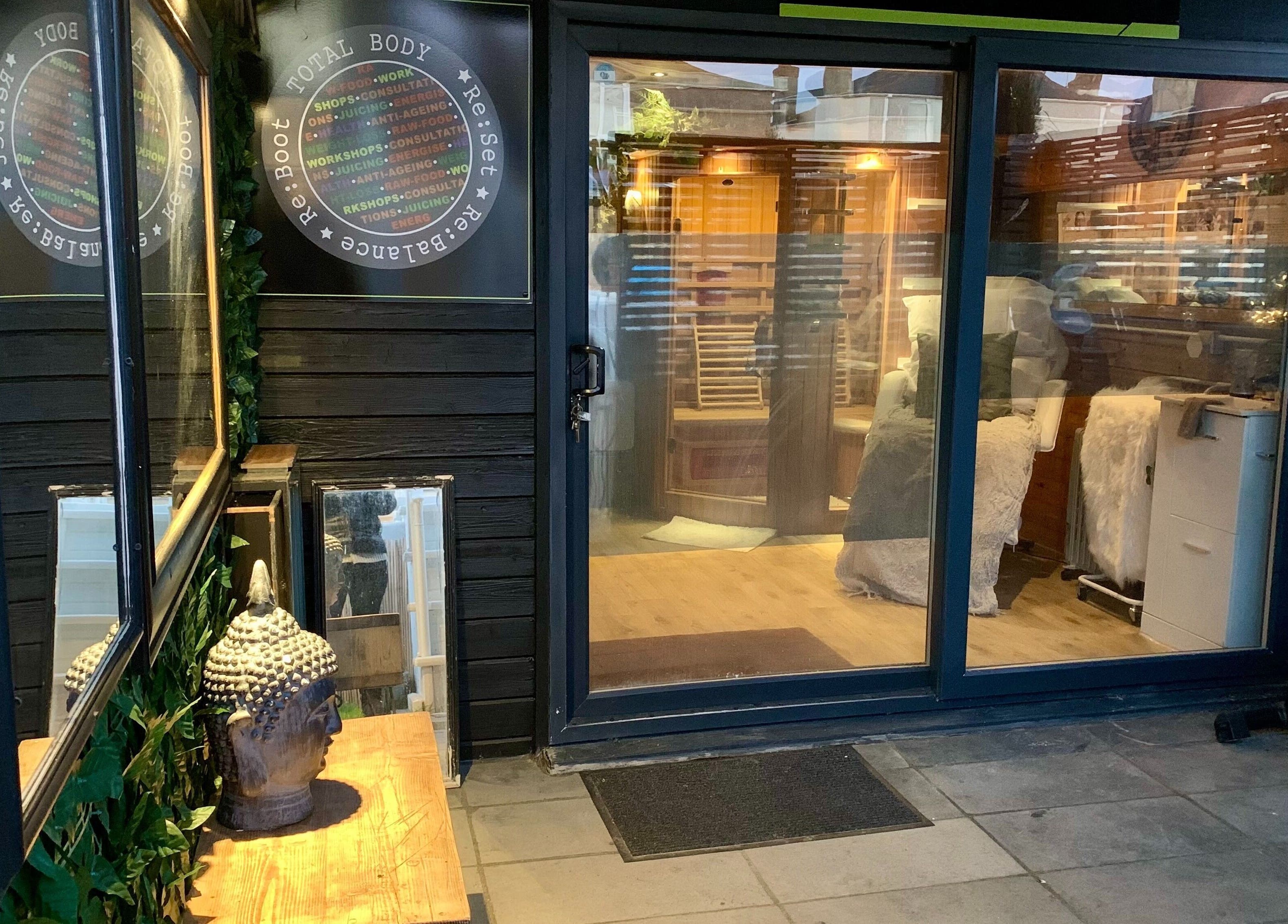 Welcoming entrance of Pure Calma Healing in Bournemouth, England, GB with peaceful and cozy ambiance.