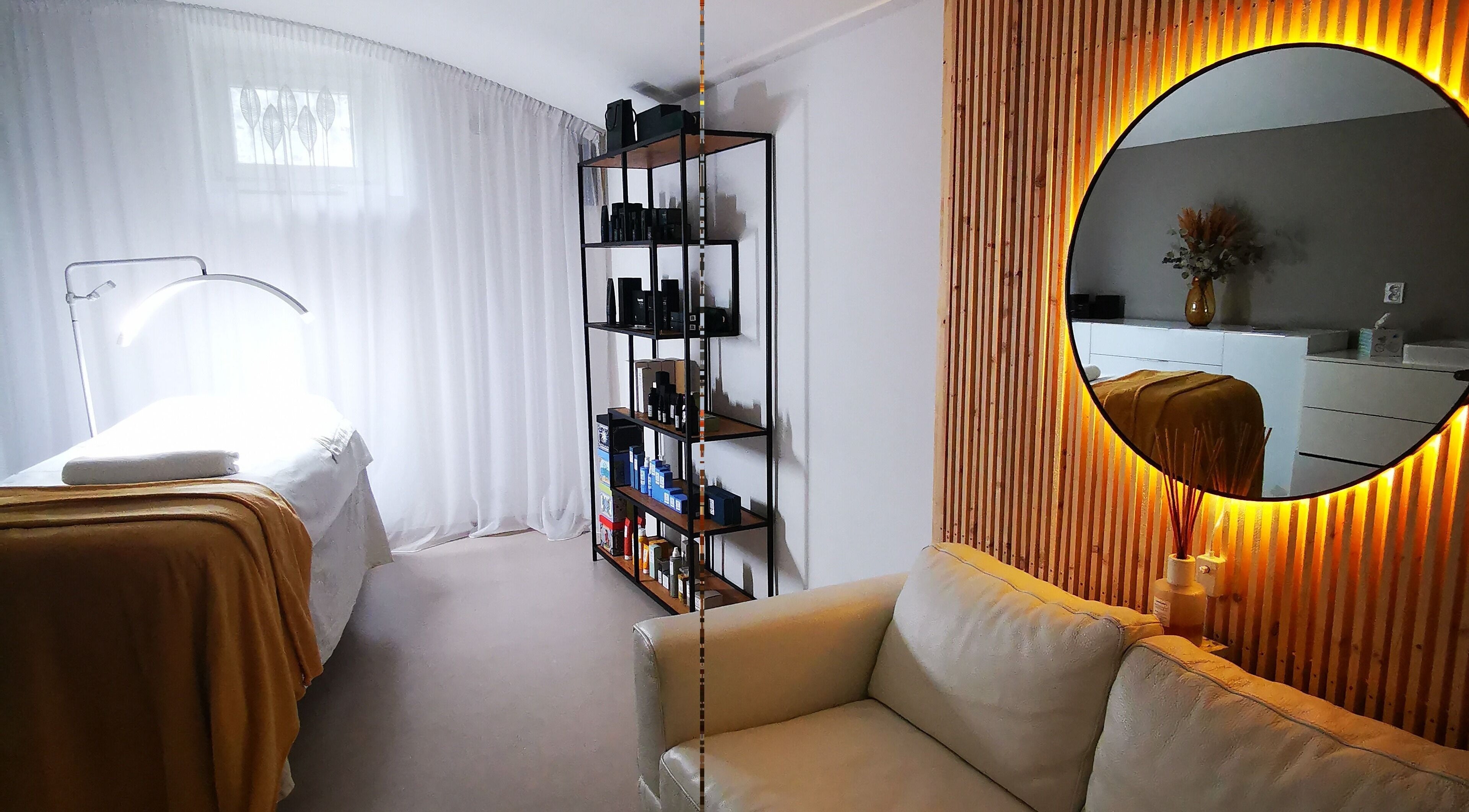 Elegantní interiér Petra Trojanová, Hlavní Město Praha, CZ s lehátkem a dekorativním zrcadlem.